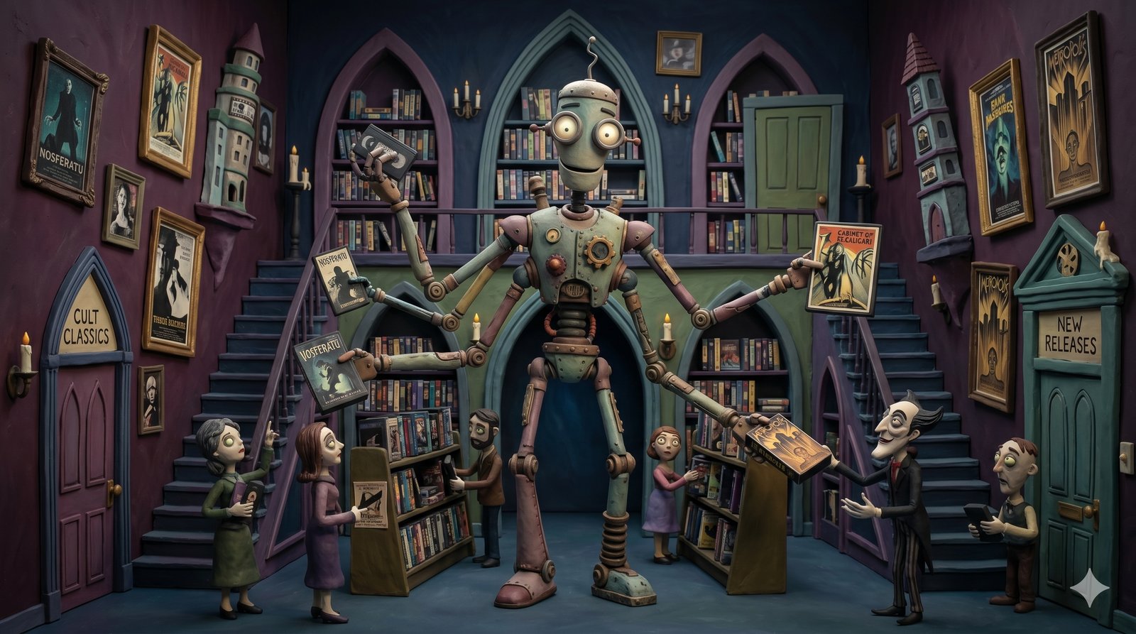 Movie Rails live demo cover art — a stop-motion video rental shop scene